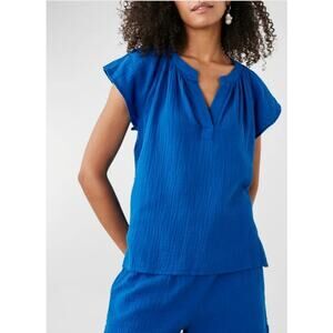 Rails XS Maribel Gauze Flutter Sleeve Sapphire Blue Blouse 100% Organic Cotton